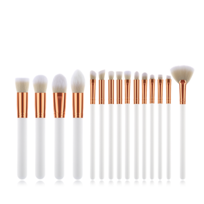 Stock Designer Makeup Brush Set White Rose God 15 Piece Vegan Hair Makeup Brushes Fan Eyeshadow Brush Kit