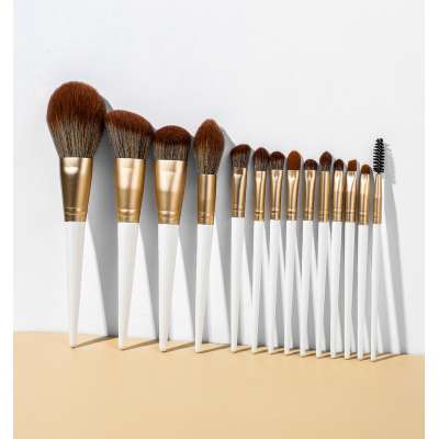 2020  Factory wholesale Professional 14pcs Makeup Cosmetic Brush Set Blown Hair  White Handle Facial Brush